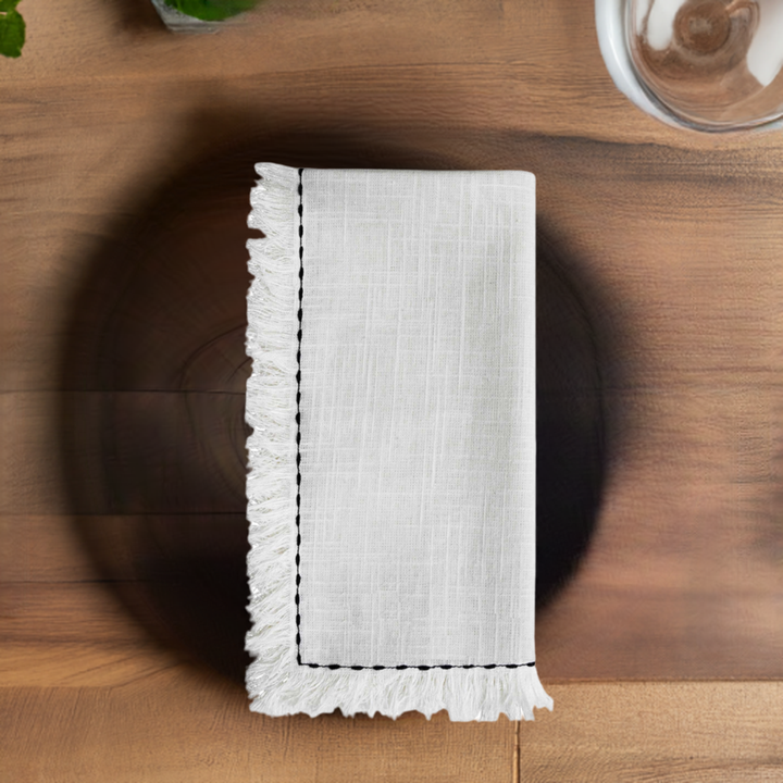 Cotton Napkins with Black Embroidery (Set of 4)