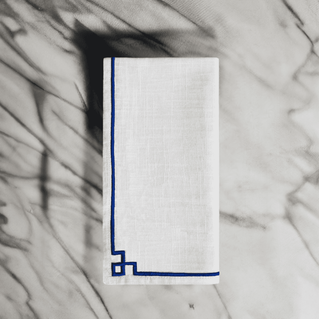 Cotton Napkins with Blue Embroidery (Set of 4)
