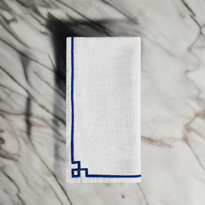 Cotton Napkins with Blue Embroidery (Set of 4)