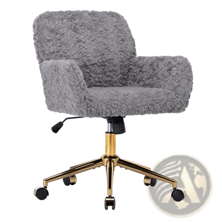 Gray Faux Fur Office Chair with Gold Metal Base