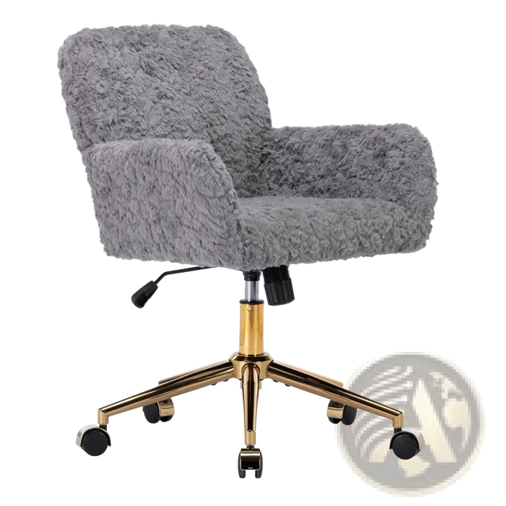 Gray Faux Fur Office Chair with Gold Metal Base
