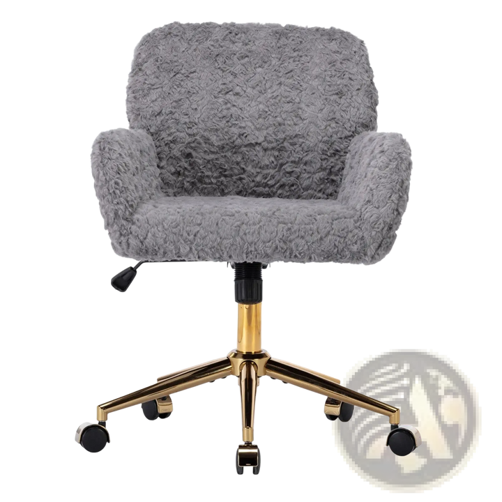 Gray Faux Fur Office Chair with Gold Metal Base