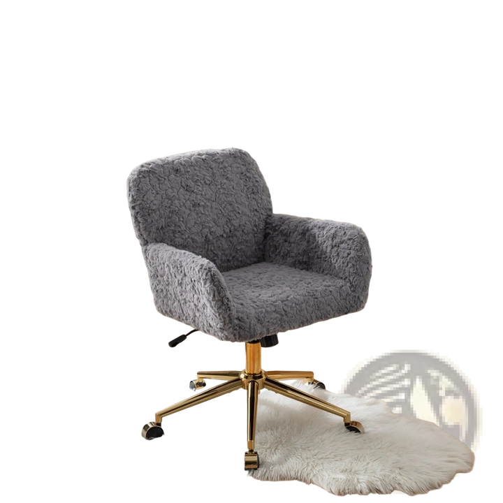 Gray Faux Fur Office Chair with Gold Metal Base