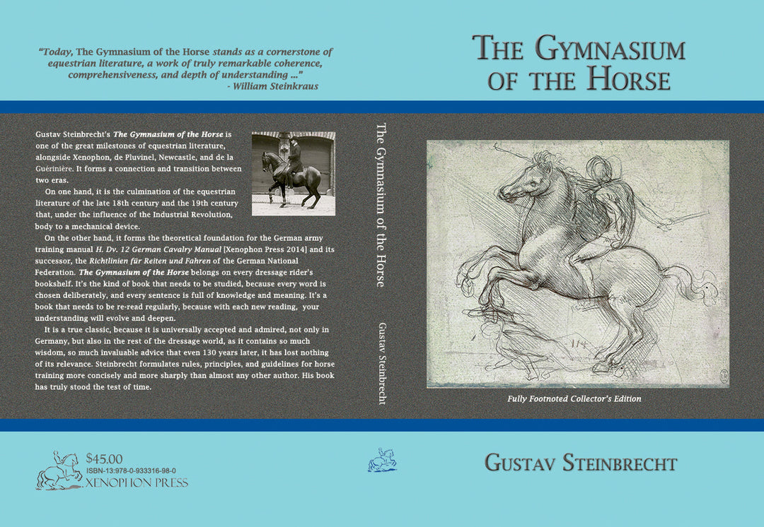 Hardcover collector's edition of The Gymnasium of the Horse, rider and horse sketch cover
