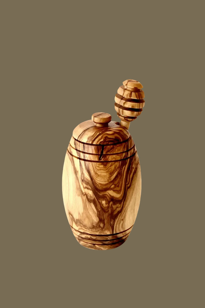 Artisan Olive Wood Honey Pot with Dipper