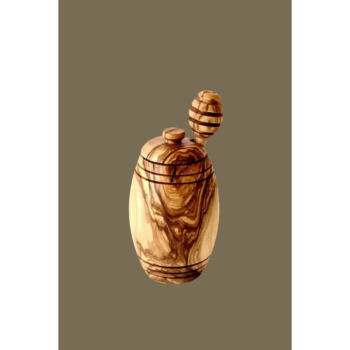 Artisan Olive Wood Honey Pot with Dipper