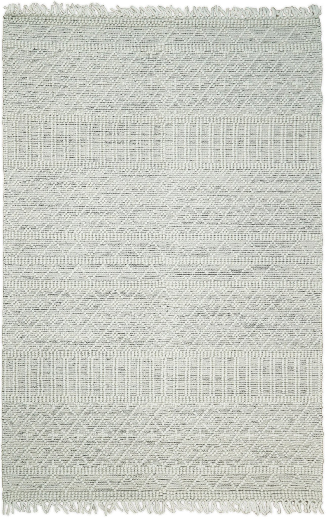 Modern Geometrical White Dhurrie Wool Area Rug