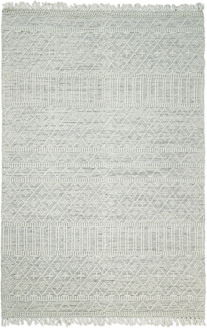 Modern Geometrical White Dhurrie Wool Area Rug