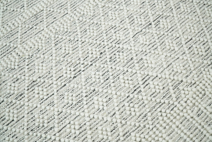 Modern Geometrical White Dhurrie Wool Area Rug