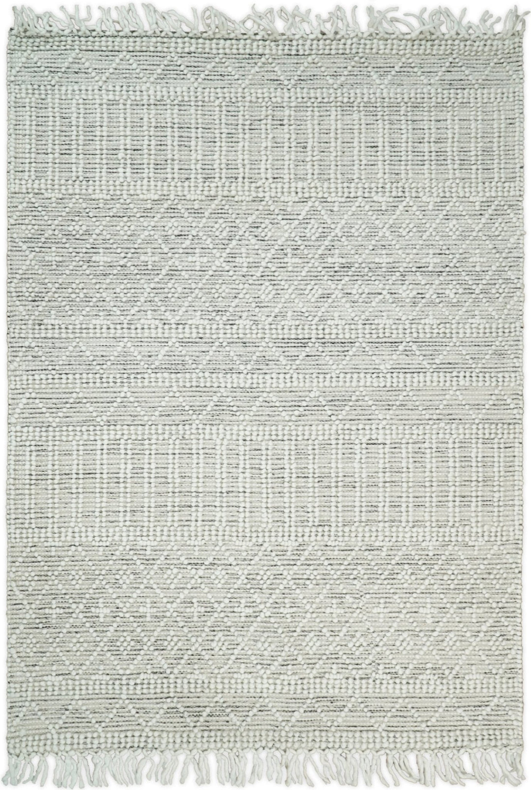 Modern Geometrical White Dhurrie Wool Area Rug