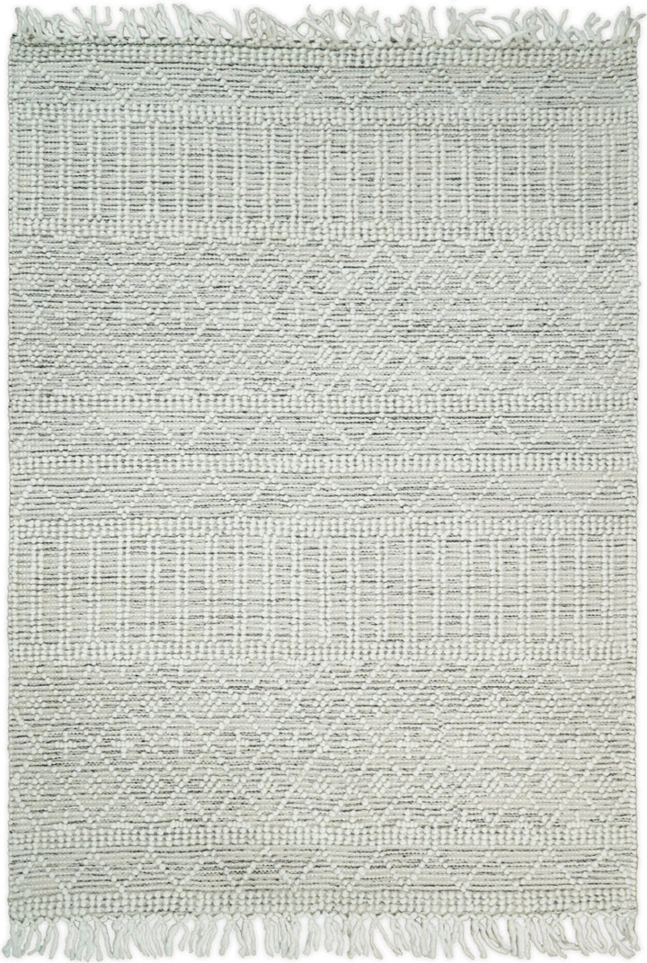 Modern Geometrical White Dhurrie Wool Area Rug