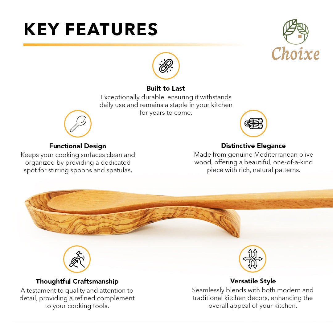 Carved olive wood spoon rest with shallow oval basin and curved spout