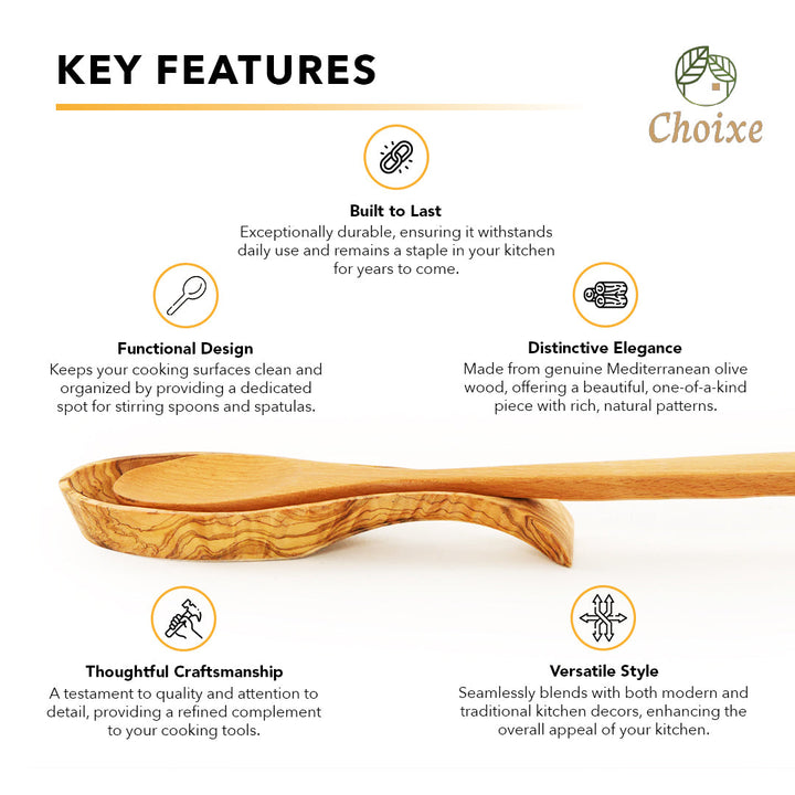 Carved olive wood spoon rest with shallow oval basin and curved spout