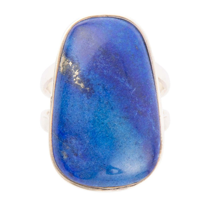 Oval lapis ring in sterling silver with deep blue stone cabochon