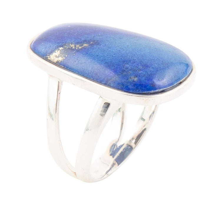 Sterling silver ring with oval blue lapis gemstone, slim open bands