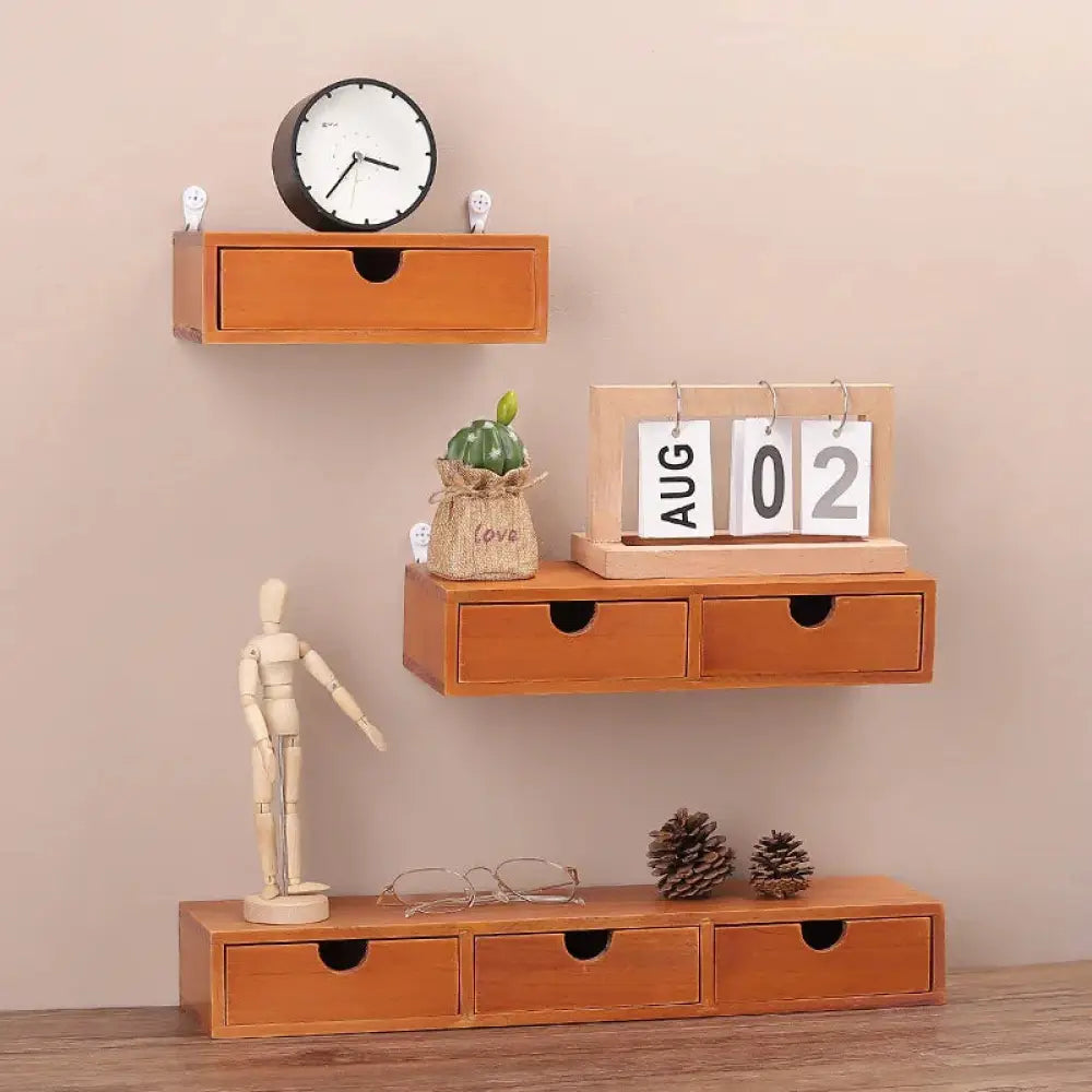Retro Lockable Wooden Storage Box with Vintage Drawers