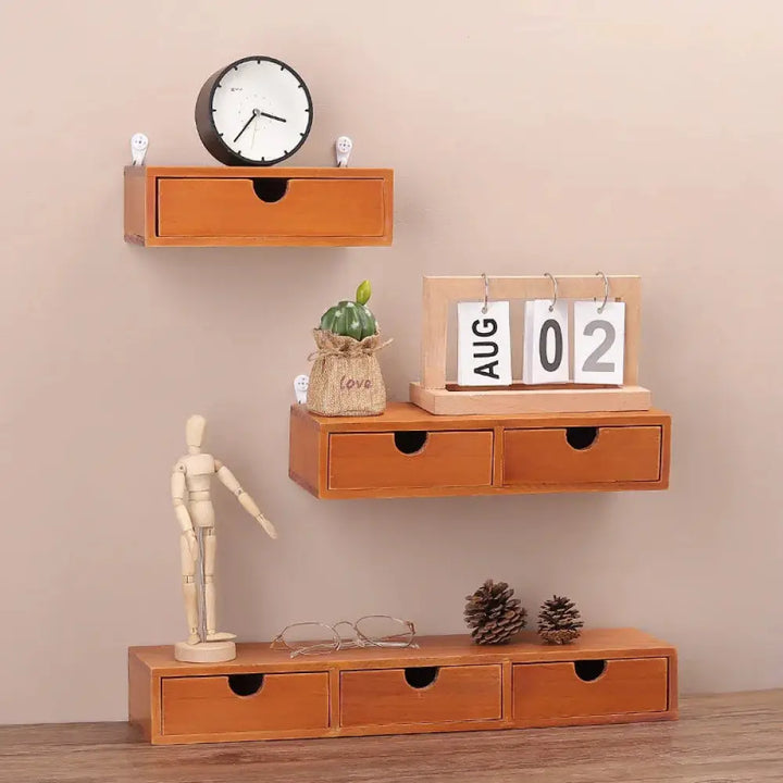 Retro Lockable Wooden Storage Box with Vintage Drawers