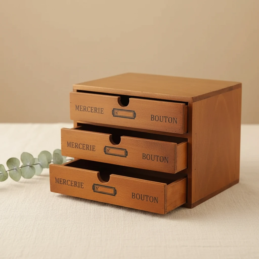 Retro Lockable Wooden Storage Box with Vintage Drawers