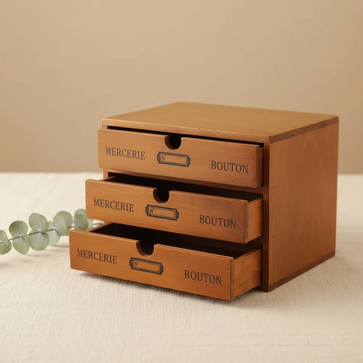 Retro Lockable Wooden Storage Box with Vintage Drawers