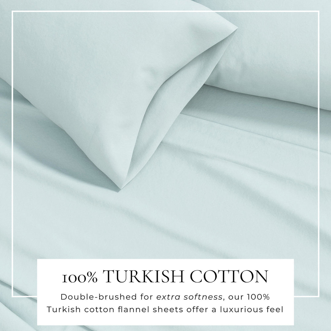 Light blue cotton flannel sheet fabric close-up