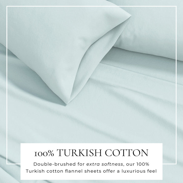 Light blue cotton flannel sheet fabric close-up