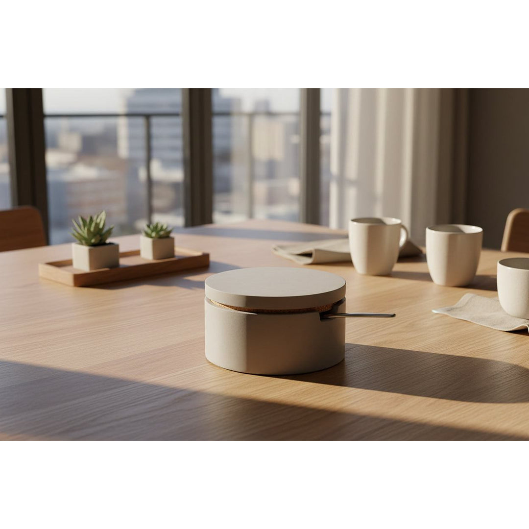 Concrete Salt Cellar with Spoon: Gray — Serveware, [material], Port Living Co.