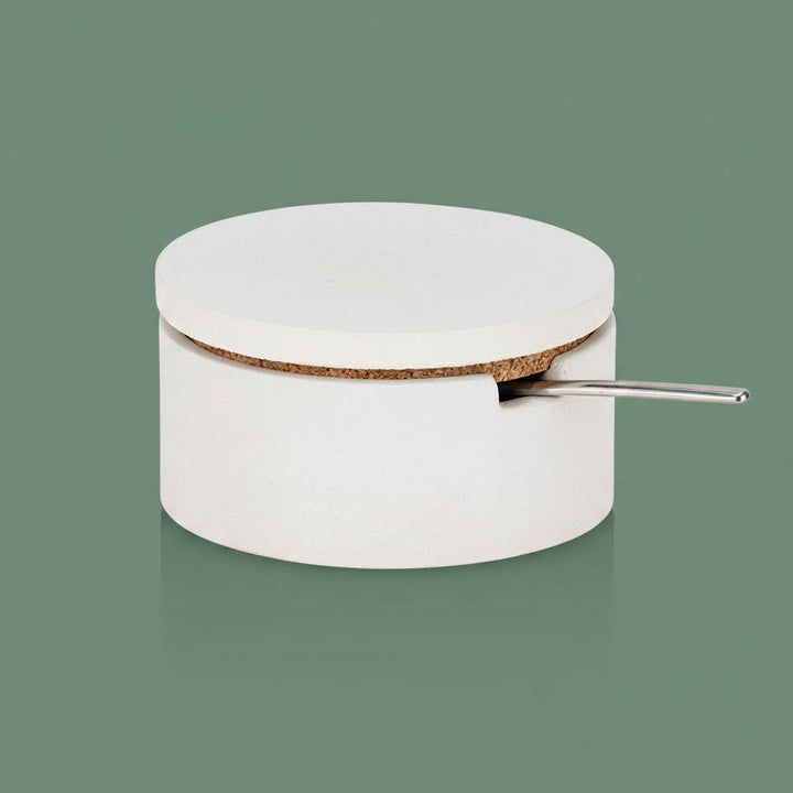 Concrete Salt Cellar with Spoon: White — Serveware, [material], Port Living Co.