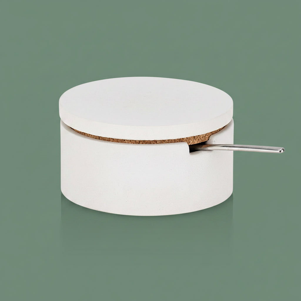 Concrete Salt Cellar with Spoon: White