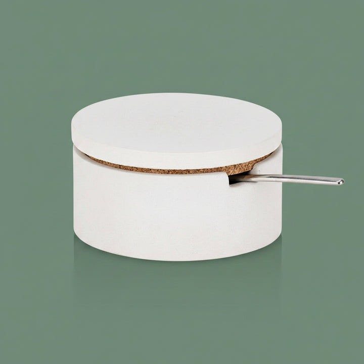 Concrete Salt Cellar with Spoon: White