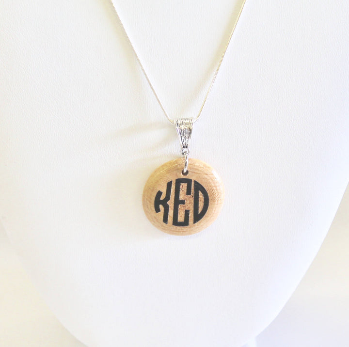 Personalized Monogrammed Wood Pendant on Silver Necklace, Wife Jewelry Gift For Her, Monogrammed Necklace Graduation Daughter Gift