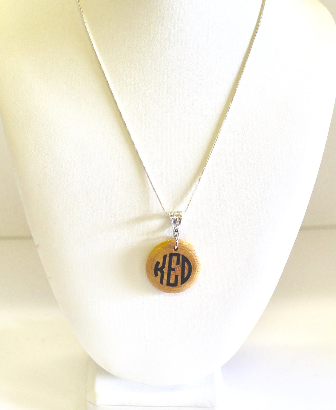 Personalized Monogrammed Wood Pendant on Silver Necklace, Wife Jewelry Gift For Her, Monogrammed Necklace Graduation Daughter Gift