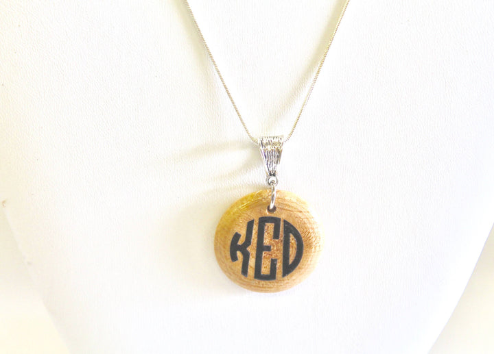 Personalized Monogrammed Wood Pendant on Silver Necklace, Wife Jewelry Gift For Her, Monogrammed Necklace Graduation Daughter Gift
