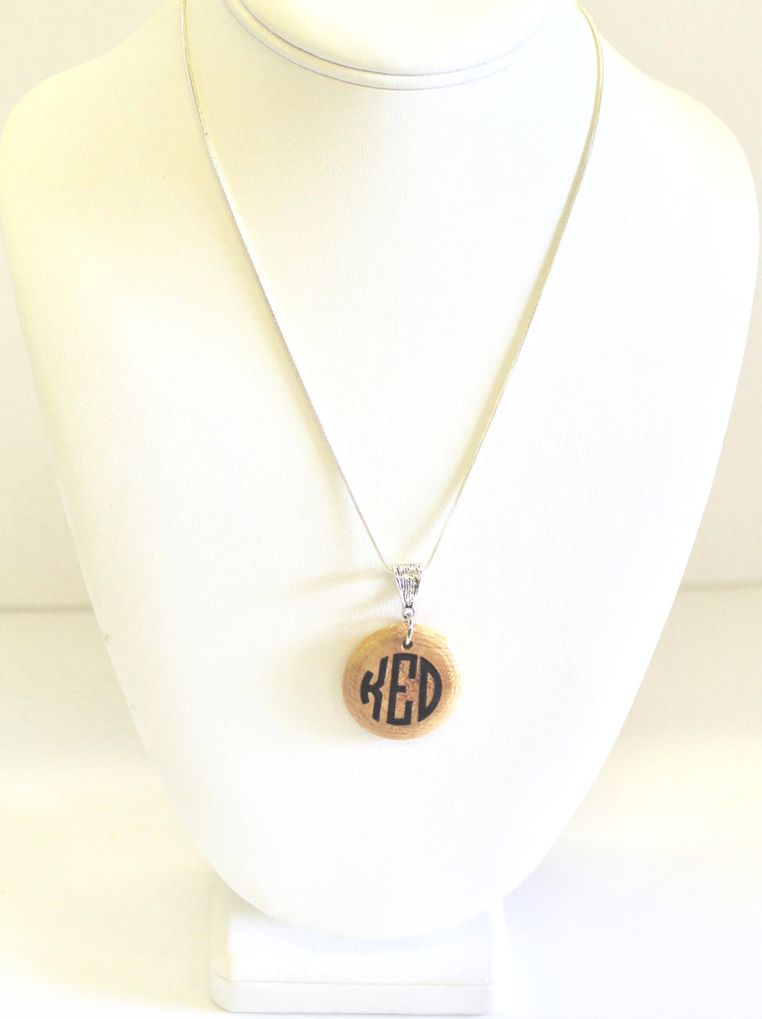 Personalized Monogrammed Wood Pendant on Silver Necklace, Wife Jewelry Gift For Her, Monogrammed Necklace Graduation Daughter Gift