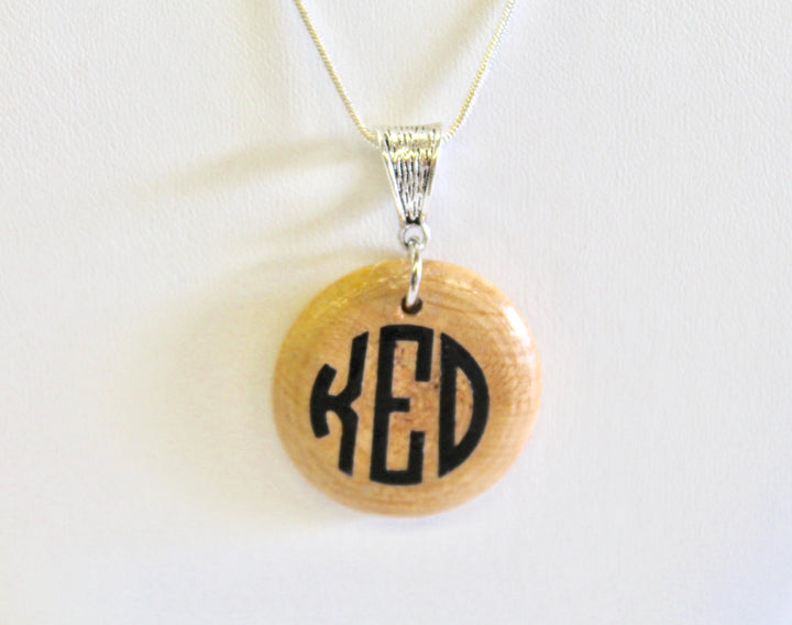 Personalized Monogrammed Wood Pendant on Silver Necklace, Wife Jewelry Gift For Her, Monogrammed Necklace Graduation Daughter Gift