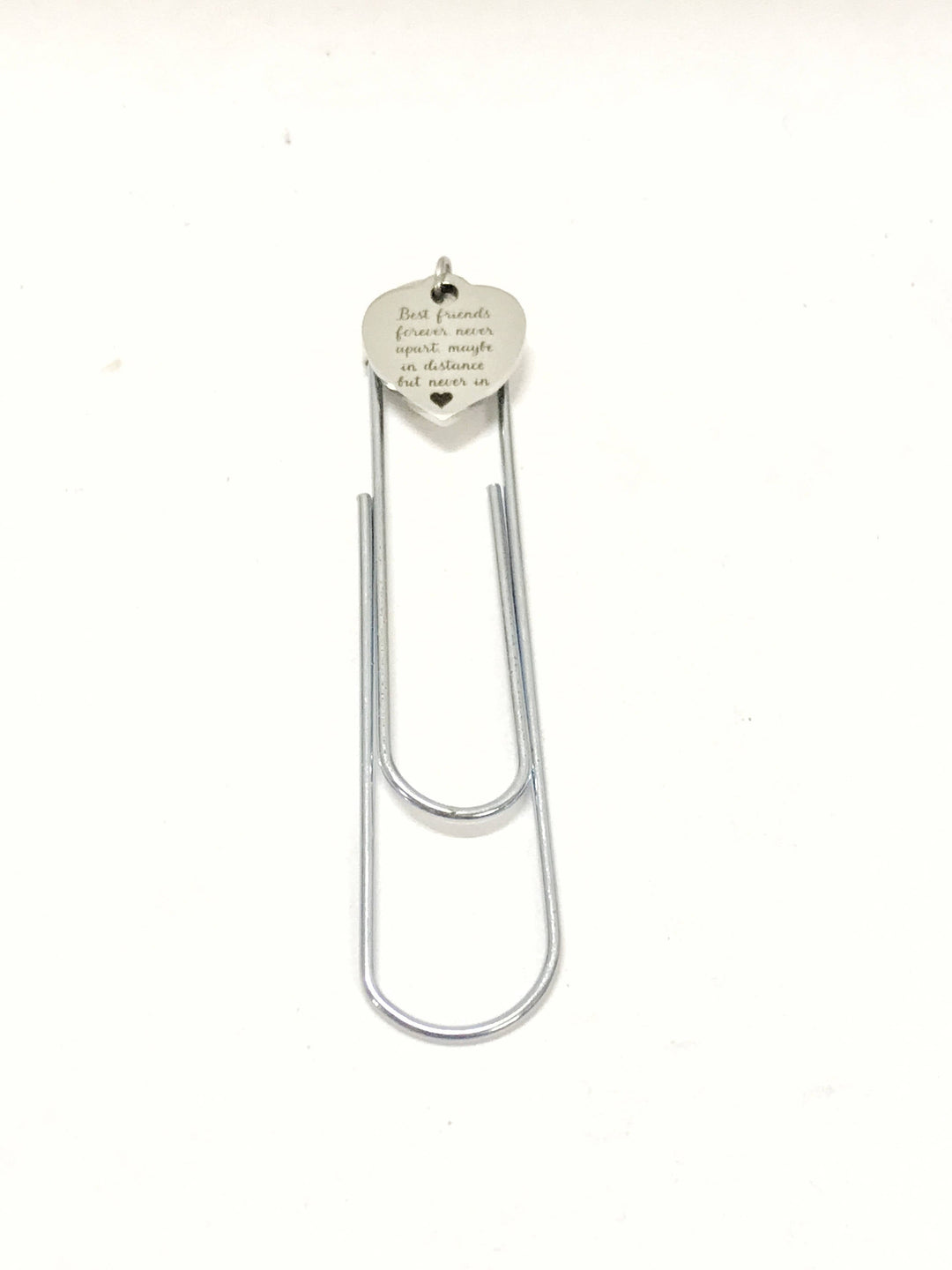 Heart tag paper clip bookmark with two long metal clip legs
