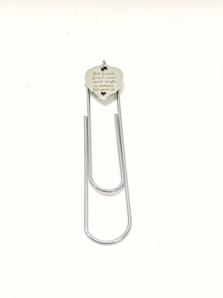 Heart tag paper clip bookmark with two long metal clip legs
