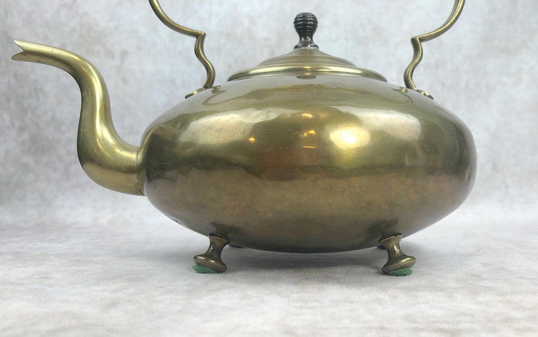 Antique Brass Kettle with Yellow Glass Handle—Vintage Decor