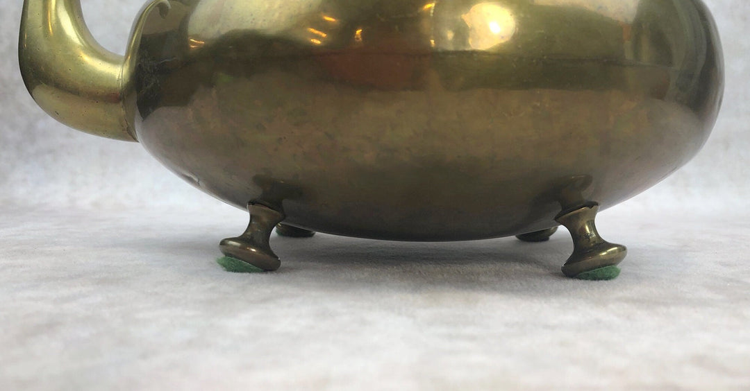 Antique Brass Kettle with Yellow Glass Handle—Vintage Decor