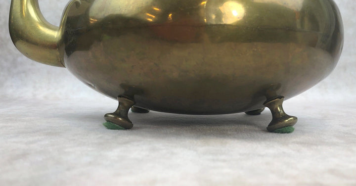 Antique Brass Kettle with Yellow Glass Handle—Vintage Decor