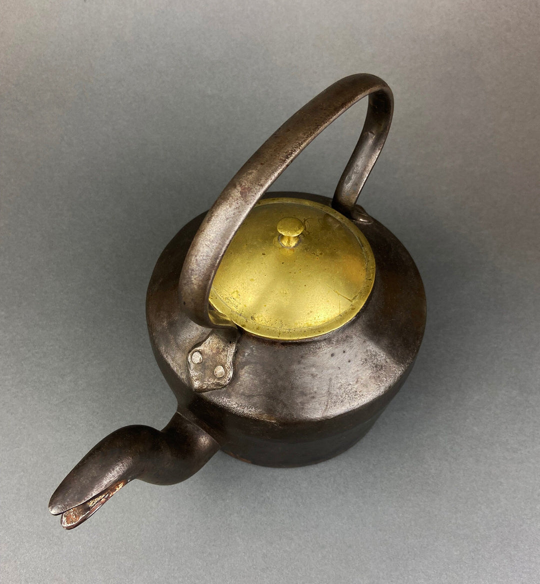 Antique Iron Kettle with Brass Lid