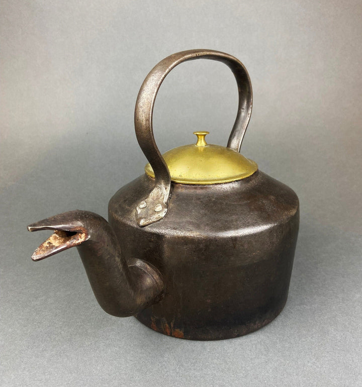 Antique Iron Kettle with Brass Lid