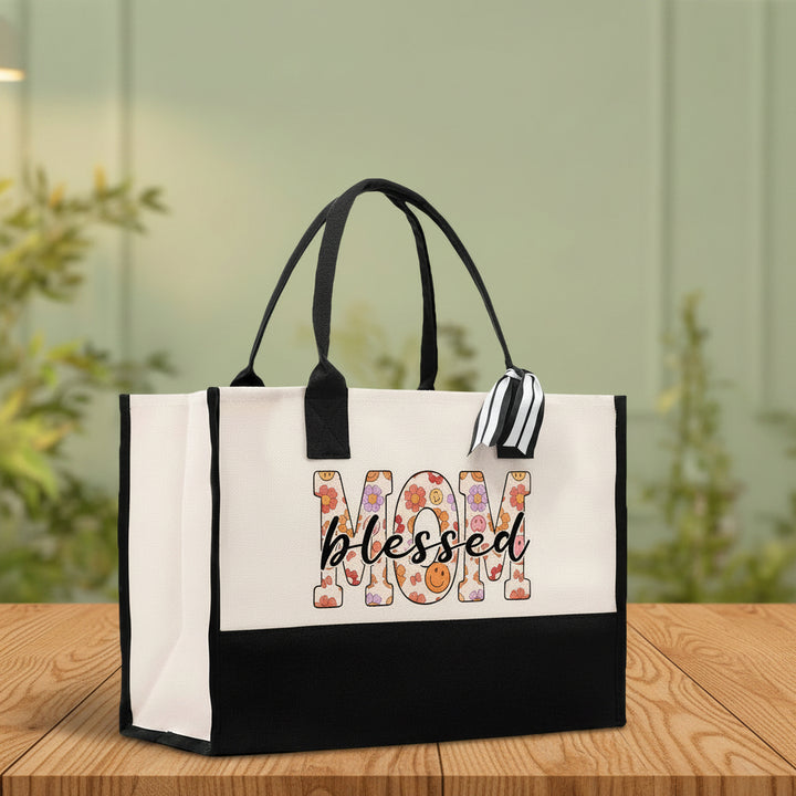 Cute Floral Blessed Mom Cotton Canvas Tote Bag Mom Gift Mom Bag Mom Shopping Bag New Mom Gift Best Mom Ever Bag Boy Girl Mama Tote