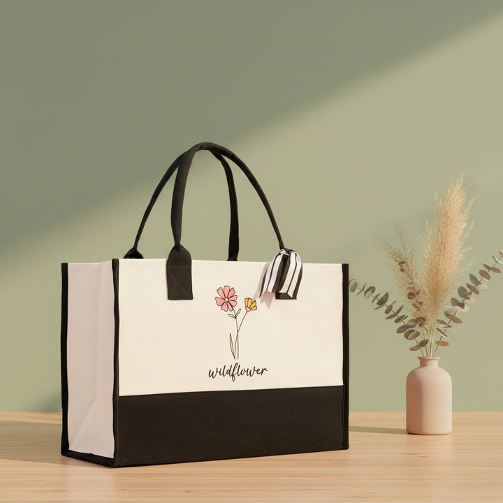 Floral Wildflower Cotton Canvas Tote Bag Mom Gift Mom Bag Mom Shopping Bag New Mom Gift Best Mom Ever Bag Boy Girl Mama Tote