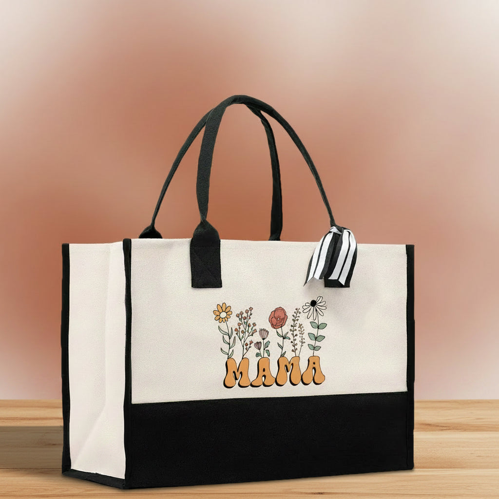 Floral Mama Cotton Canvas Tote Bag Mom Gift Mom Bag Mom Shopping Bag New Mom Gift Best Mom Ever Bag Boy Girl Mama Tote
