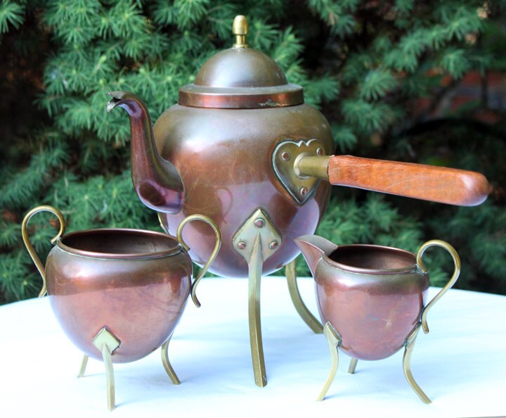 Antique Copper Turkish Coffee Maker Set with Bell Lid