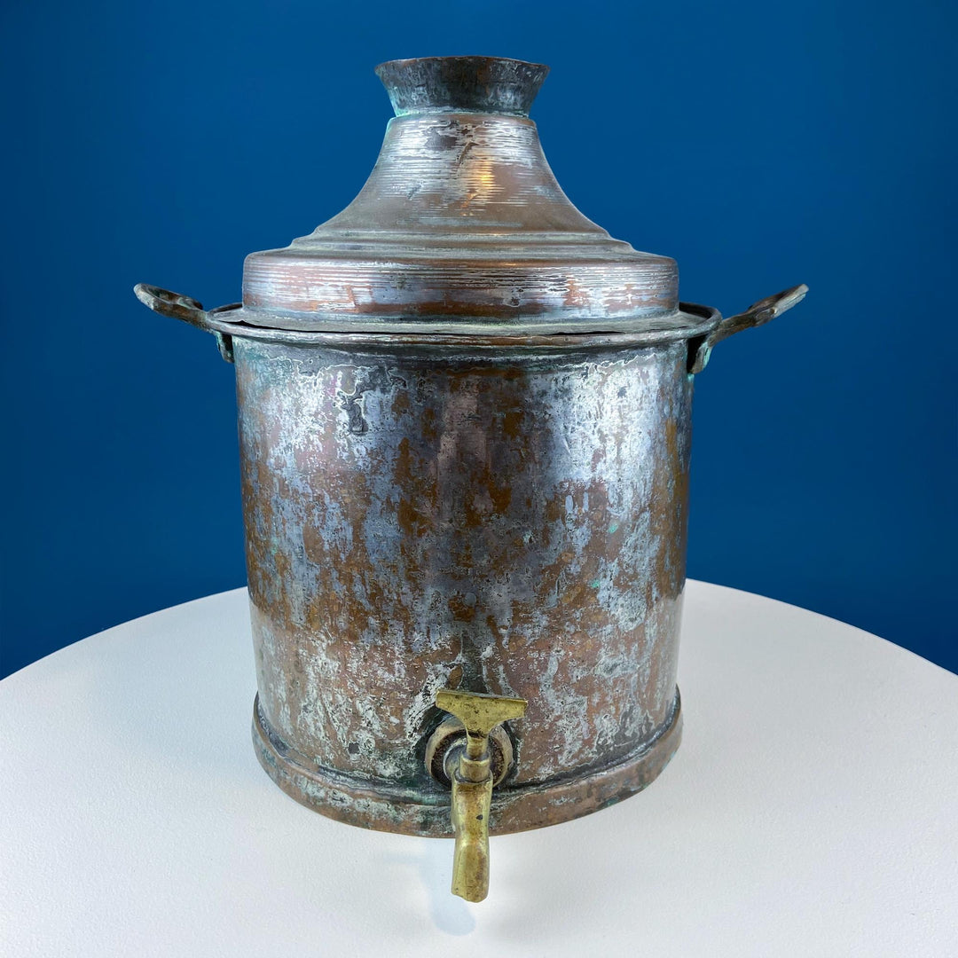 Large Hand‑Pounded Turkish Copper Teapot with Hinged Spout Cover