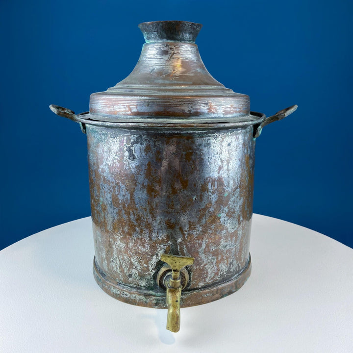 Large Hand‑Pounded Turkish Copper Teapot with Hinged Spout Cover