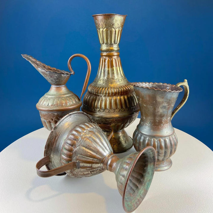 Large Hand‑Pounded Turkish Copper Teapot with Hinged Spout Cover