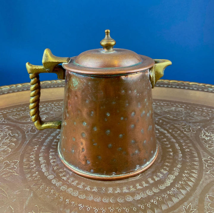 Large Hand‑Pounded Turkish Copper Teapot with Hinged Spout Cover