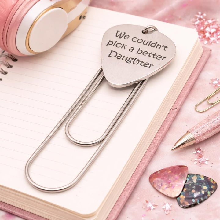 Stainless steel heart paperclip bookmark charm with engraved message for daughter